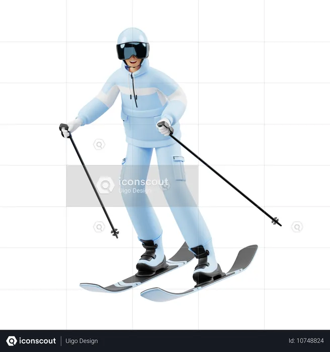 Young Man Doing Skiing  3D Illustration