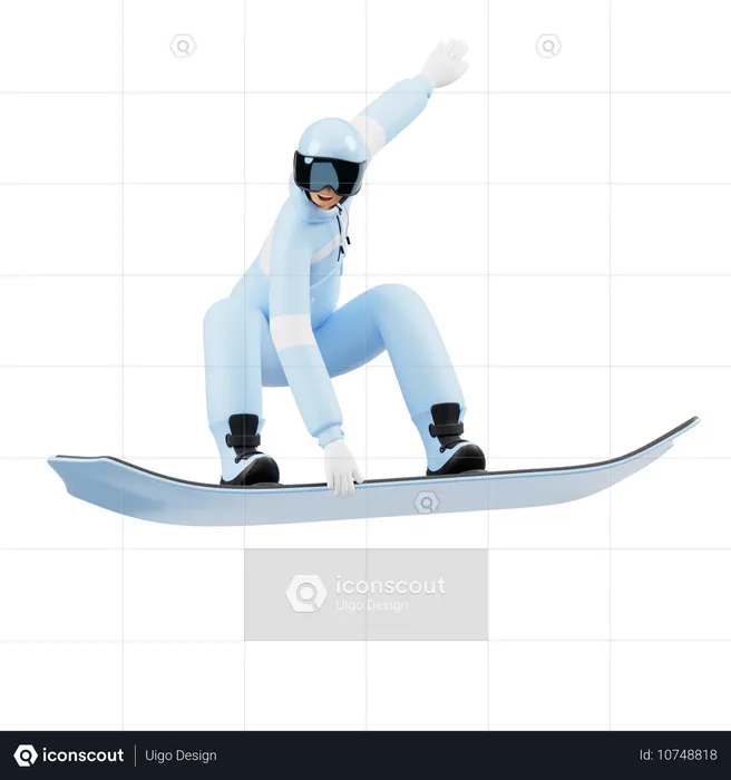 Young Man Enjoying Snowboard  3D Illustration