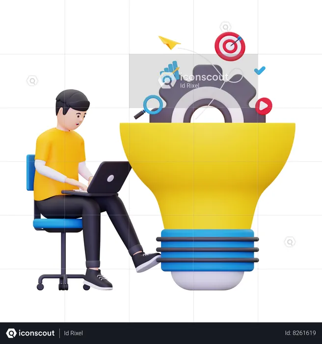 Young Man Getting Business Idea  3D Illustration