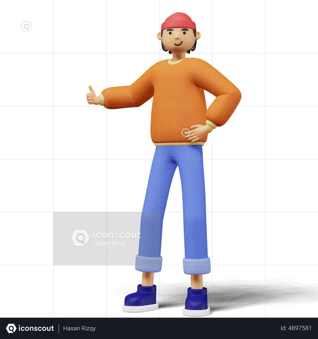 Young man give thumb up sign  3D Illustration