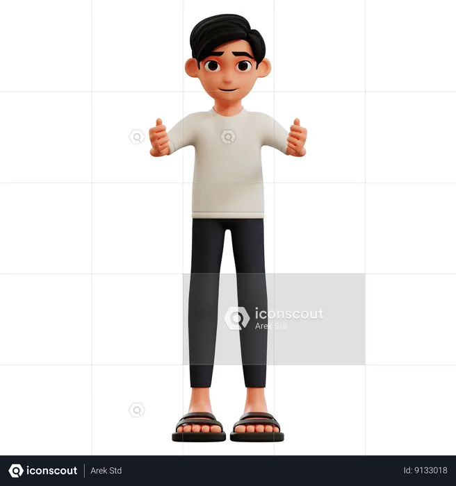 Young Man Giving Double Thumbs Up  3D Illustration
