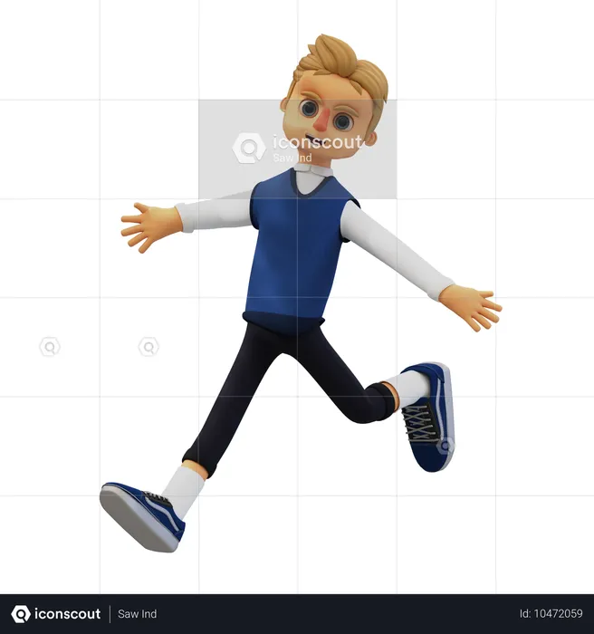 Young Man Giving Jumping Pose  3D Illustration