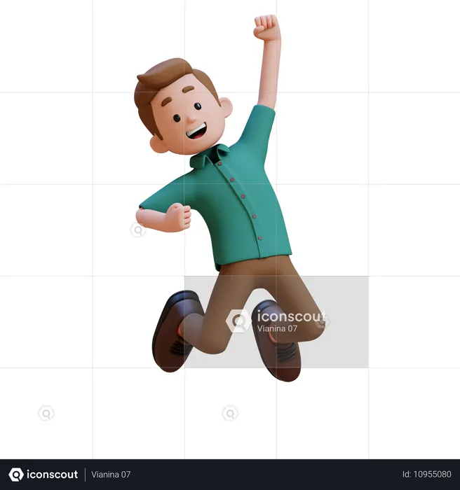 Young Man Happy While Jumping  3D Illustration