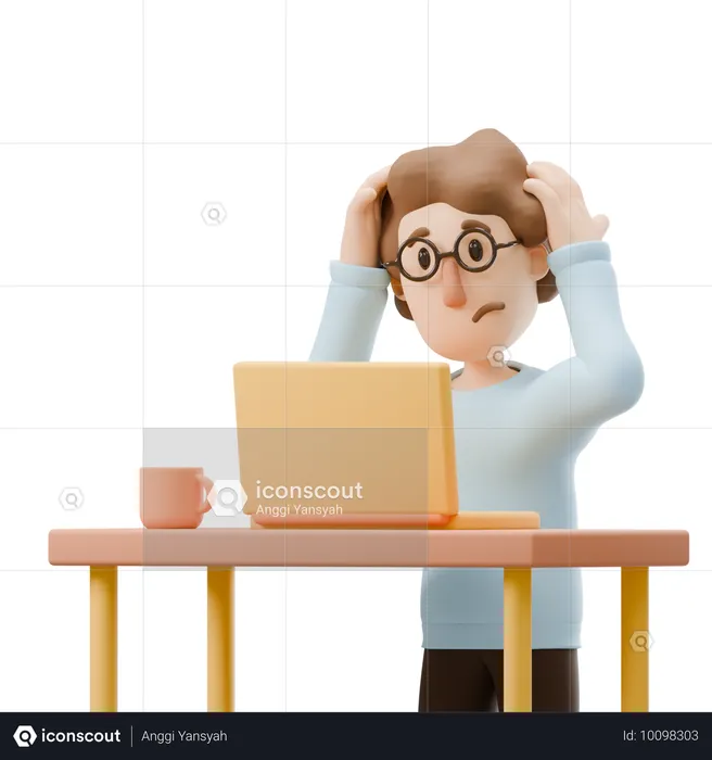 Young Man Having Work Stress  3D Illustration