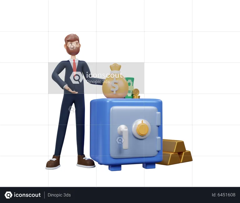 Young Man Holding A Safety Deposit Box  3D Illustration