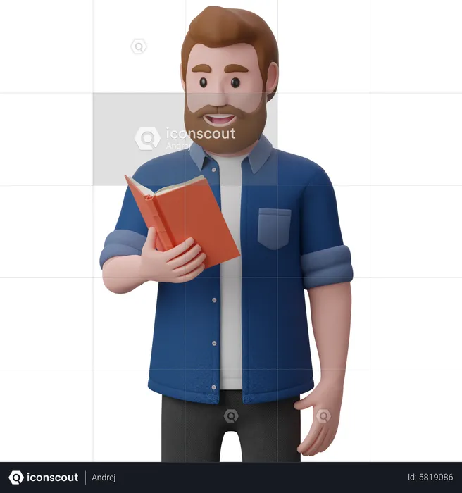 Young man holding book and reading  3D Illustration