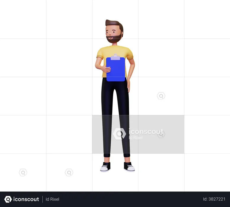 Young man holding clipboard  3D Illustration