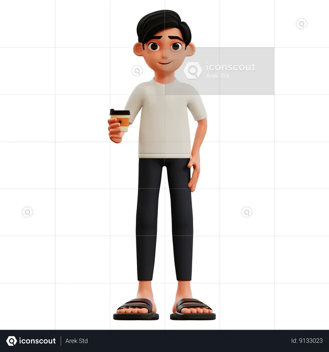 Young Man Holding Coffee  3D Illustration