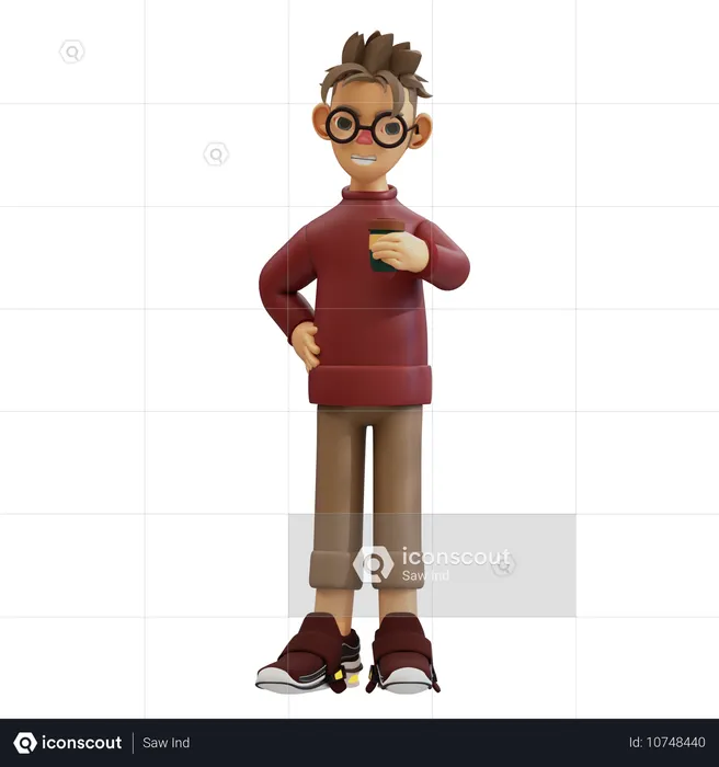 Young Man Holding Coffee Cup  3D Illustration