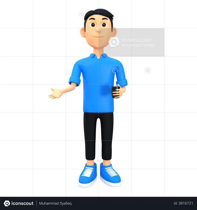 Young Man Holding Coffee Cup  3D Illustration