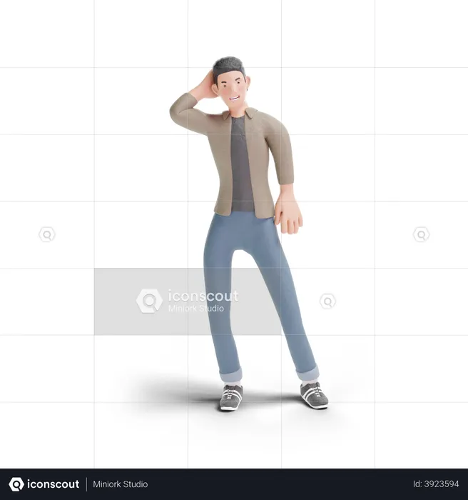 Young man holding hand on back of head Logo 3D Logo