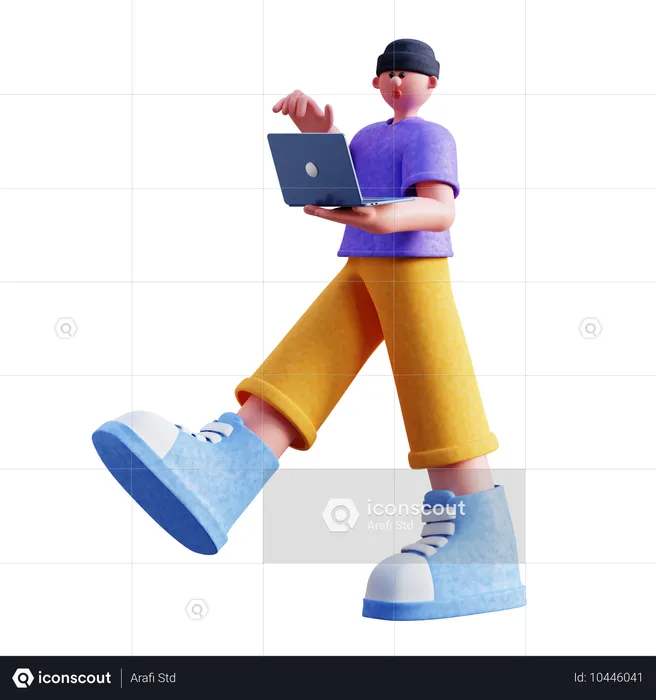 Young Man Holding Laptop  3D Illustration