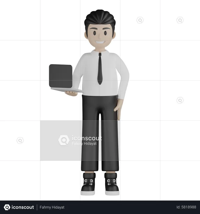 Young man holding laptop  3D Illustration