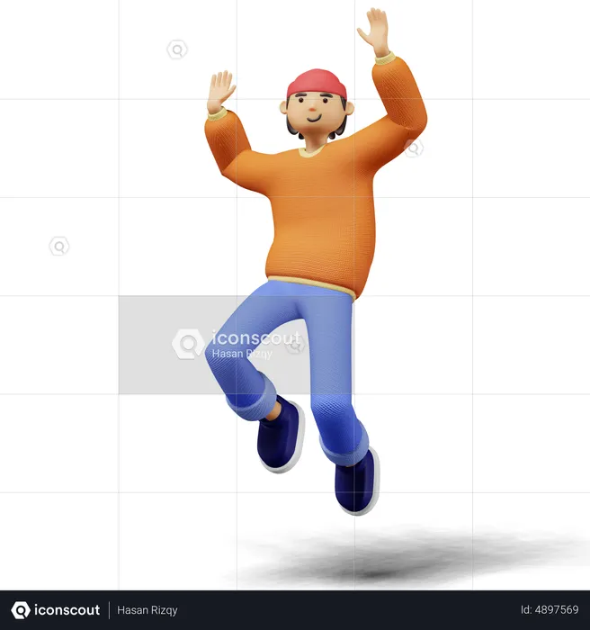 Young man jump with two hands on air  3D Illustration