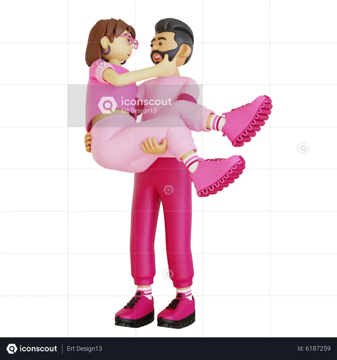 Young man lifting woman  3D Illustration