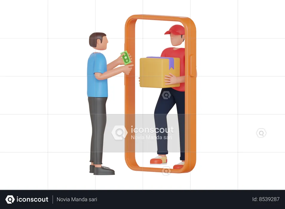 Young Man Paying Cash For Order Delivery  3D Illustration