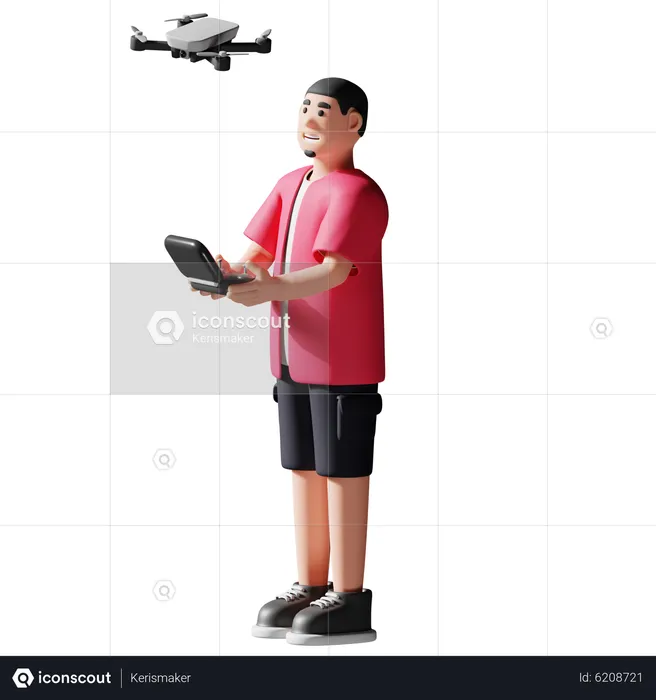 Young man playing with drone  3D Illustration