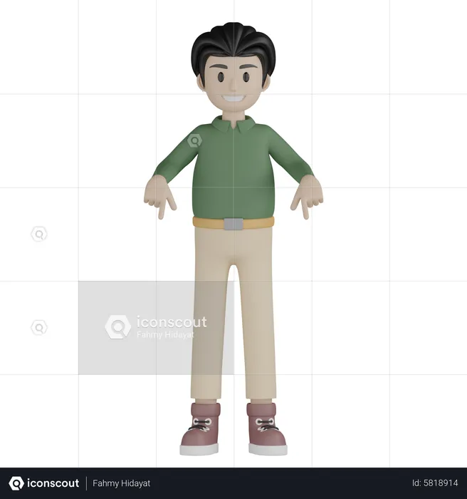 Young man pointing down  3D Illustration