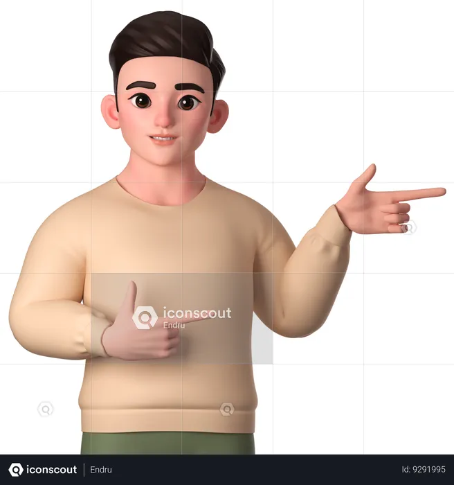 Young Man Pointing To Left Side With Both Hands  3D Illustration