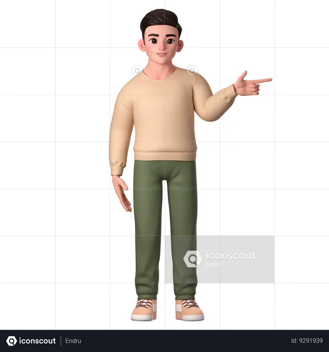 Young Man Pointing To Left Side With Left Hand  3D Illustration