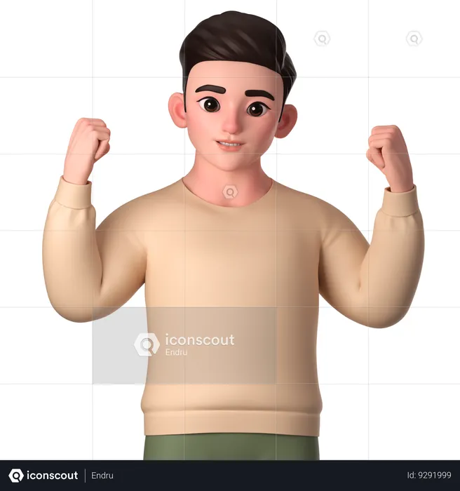 Young Man Posing To Show Power Celebrate Victory  3D Illustration