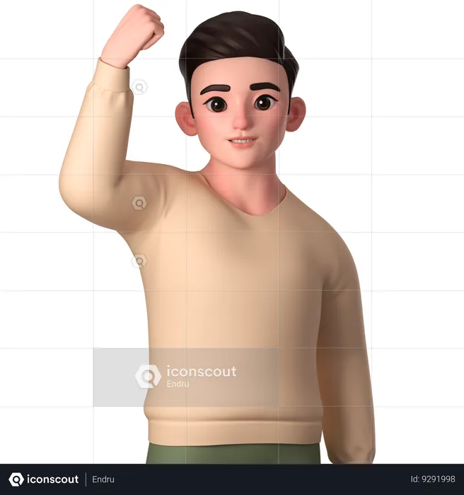 Young Man Posing With Right Hand Raised Above His Head  3D Illustration