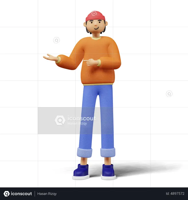 Young man Presenting Something  3D Illustration