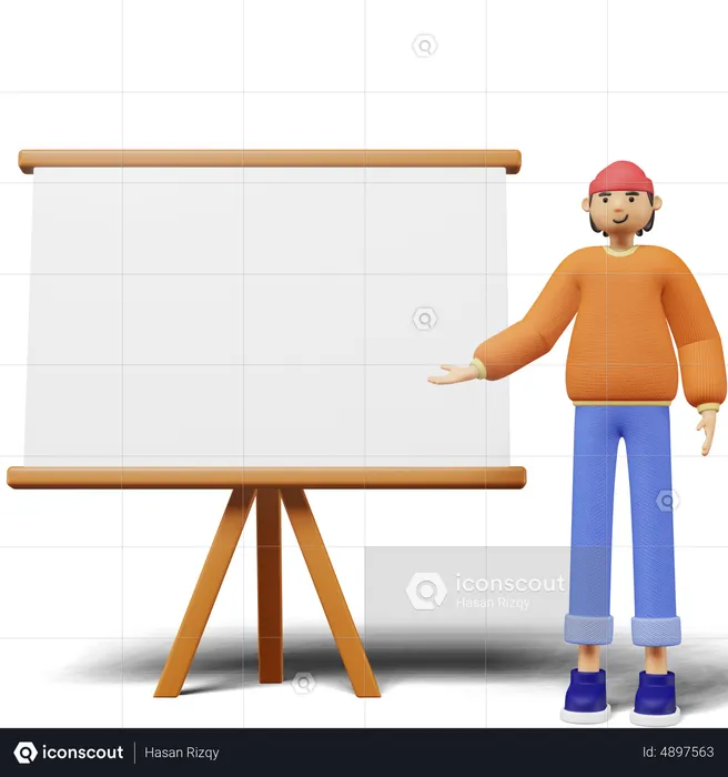 Young man Presenting Something on whiteboard  3D Illustration