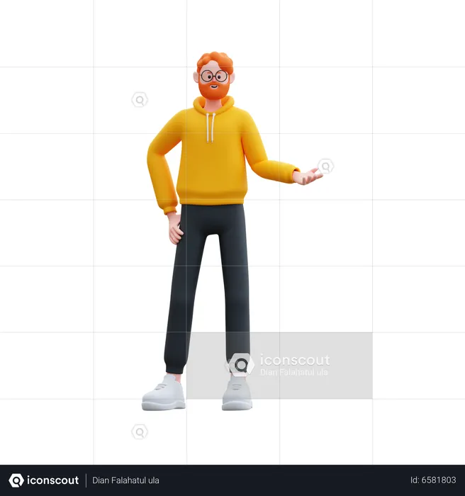 Young man presenting something right  3D Illustration