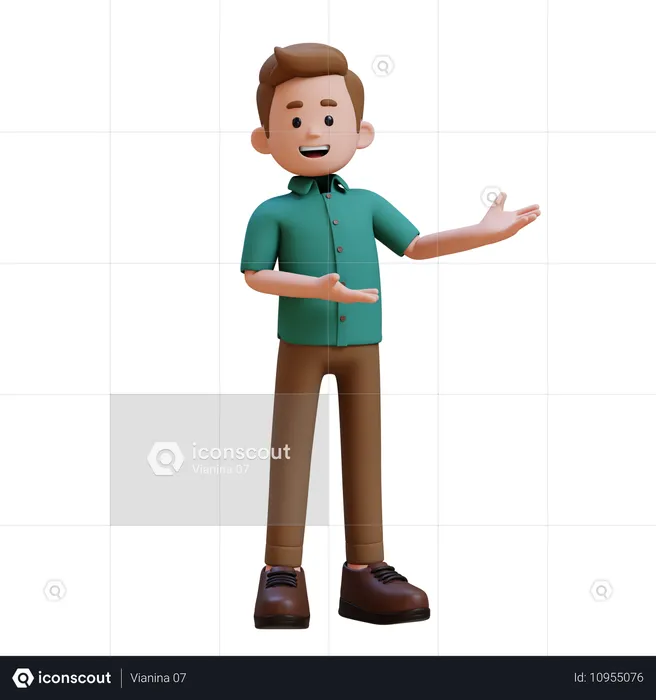 Young Man Presenting Something To Left  3D Illustration