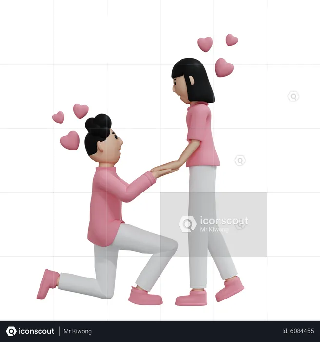 Young man propose woman on valentine day  3D Illustration