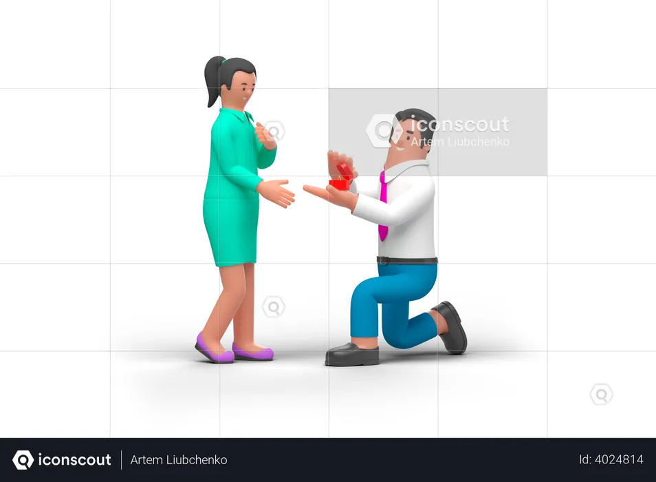 Young Man Proposing Woman  3D Illustration