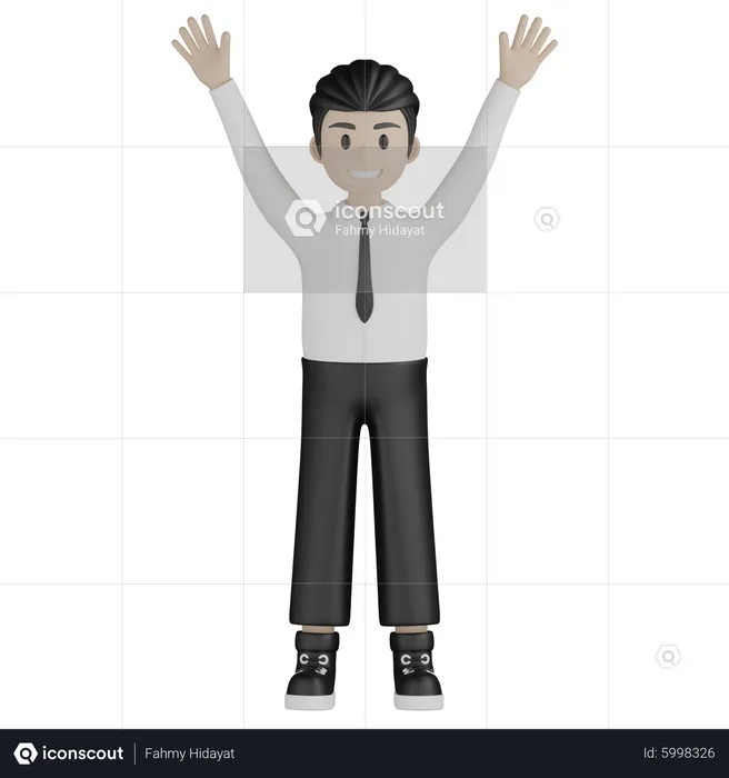 Young man raising both hands  3D Illustration