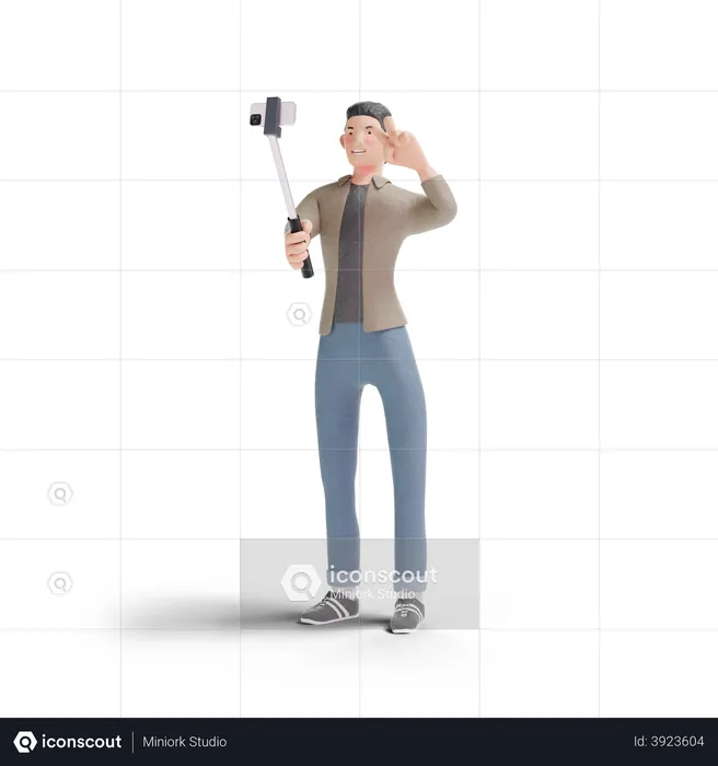 Young man selfie with selfie stick Logo 3D Logo