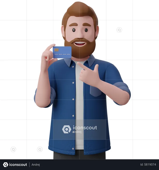 Young man showing bank card  3D Illustration