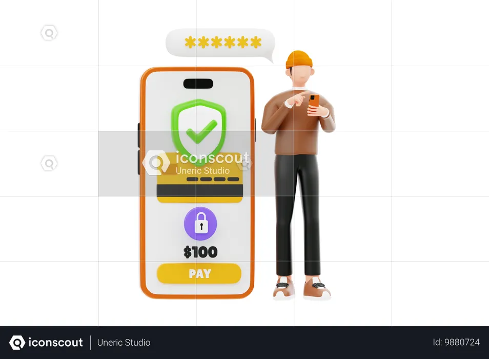 Young Man Showing Digital Payment Security  3D Illustration