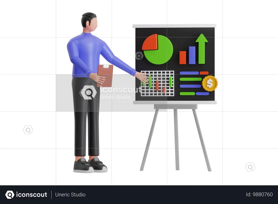 Young Man Showing Financial Planning  3D Illustration