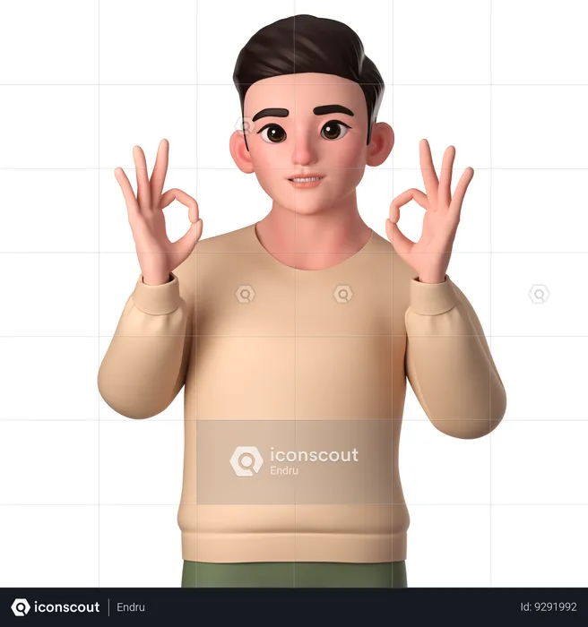 Young Man Showing Ok Gesture With Both Hands  3D Illustration