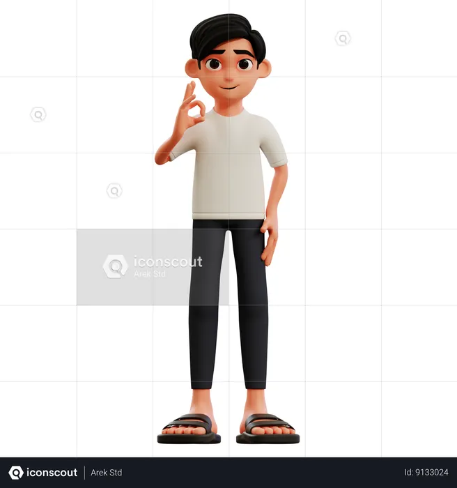 Young Man Showing Okay Finger  3D Illustration