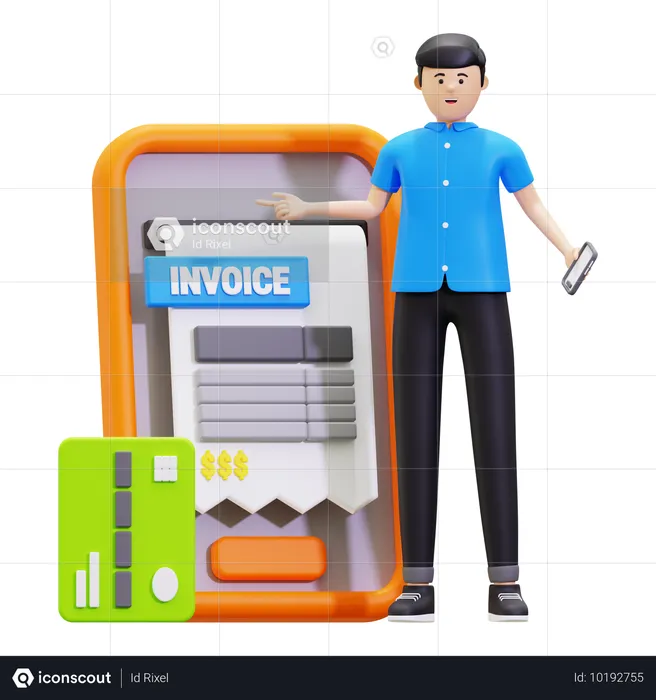 Young Man Showing Online Invoice Payment  3D Illustration