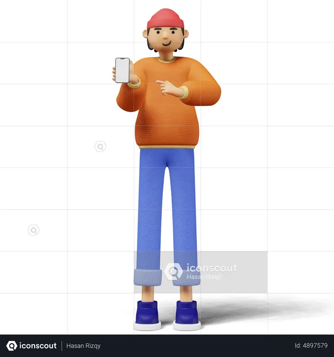 Young man showing phone screen  3D Illustration