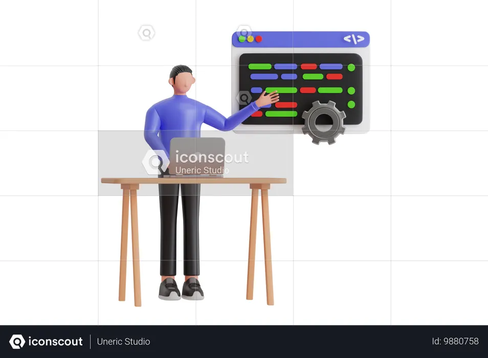 Young Man Showing Prototype Development  3D Illustration