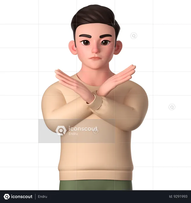 Young Man Showing Refusal Gesture With Crossed Hands  3D Illustration