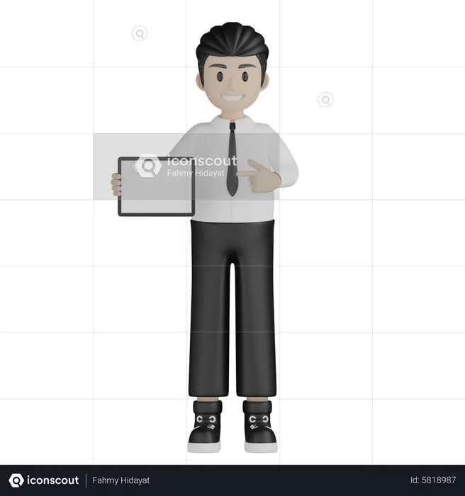 Young man showing something in left  3D Illustration