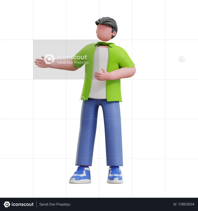 Young man showing something left  3D Illustration