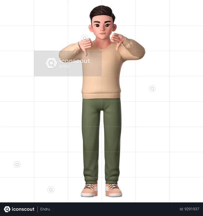 Young Man Showing Thumbs Down With His Both Hands  3D Illustration