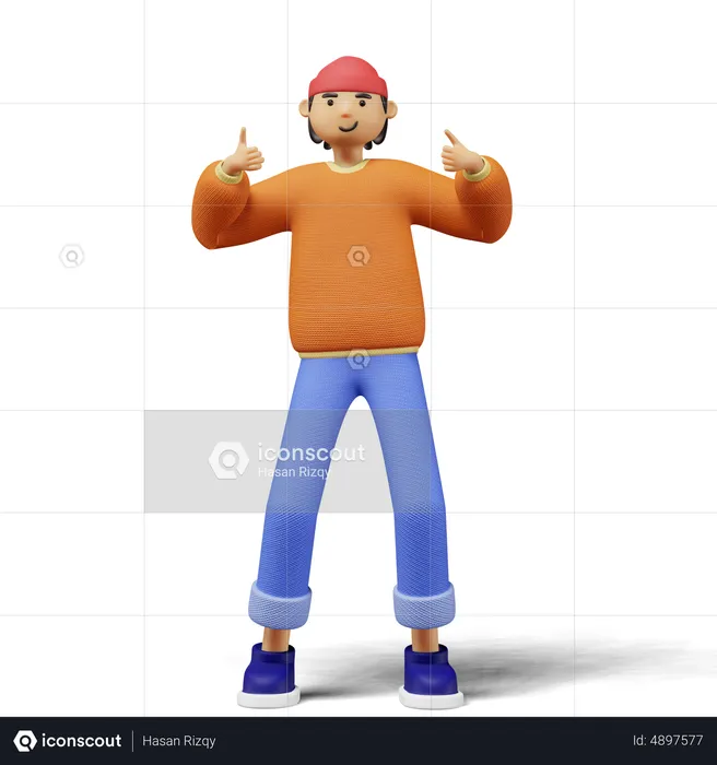 Young man showing thumbs up sign  3D Illustration