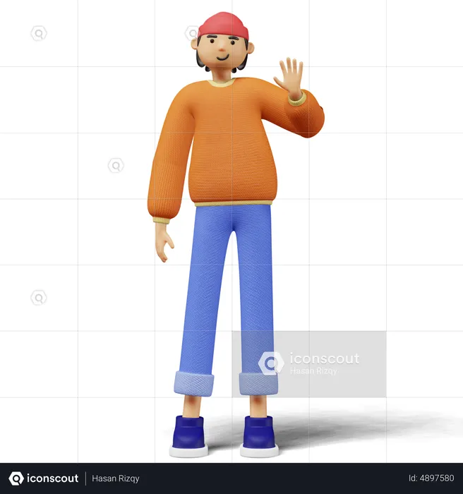 Young man standing and say hi  3D Illustration