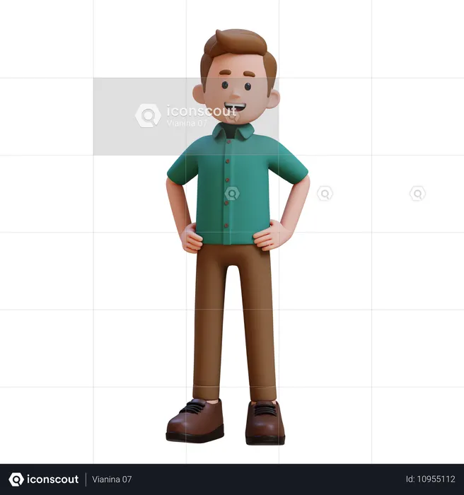 Young Man Standing While Putting Hands On Waist  3D Illustration