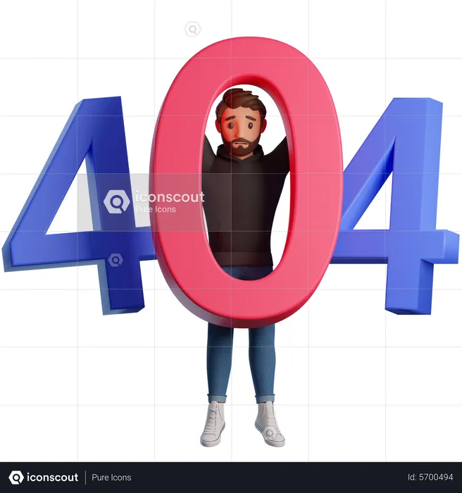 Young man standing with 404 error  3D Illustration